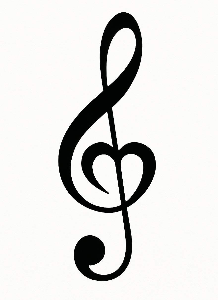 Heart-Shaped Treble Clef Design: Romantic Tattoo, Logo & Printable Art